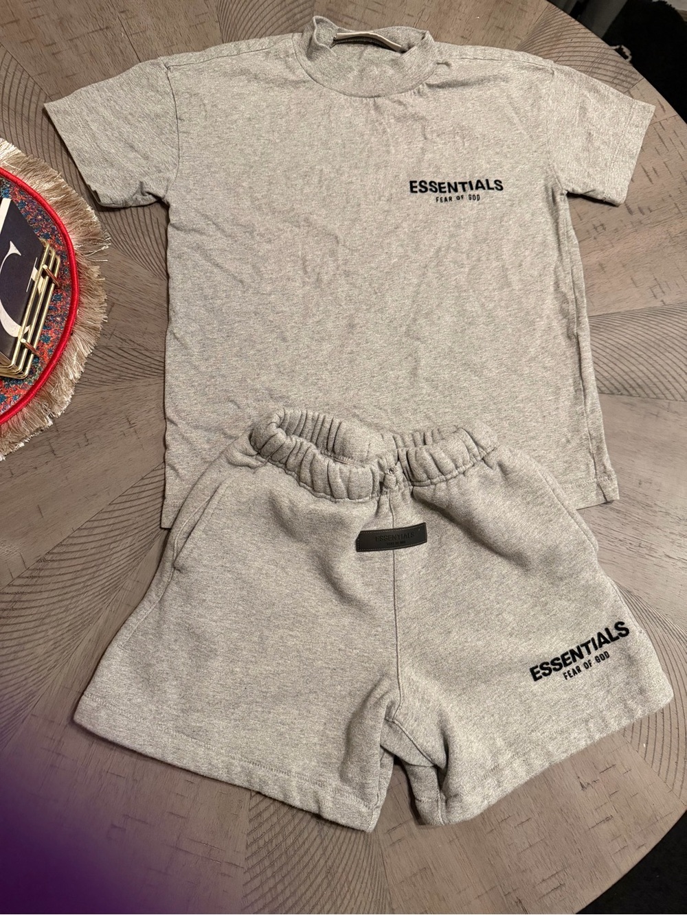 Essentials Kids Light Gray Logo Shorts and tee set